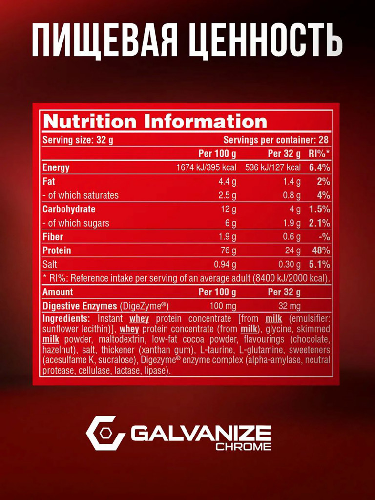 Протеин Galvanize Nutrition Whey C100, 900 г, шоколад и лесной орех