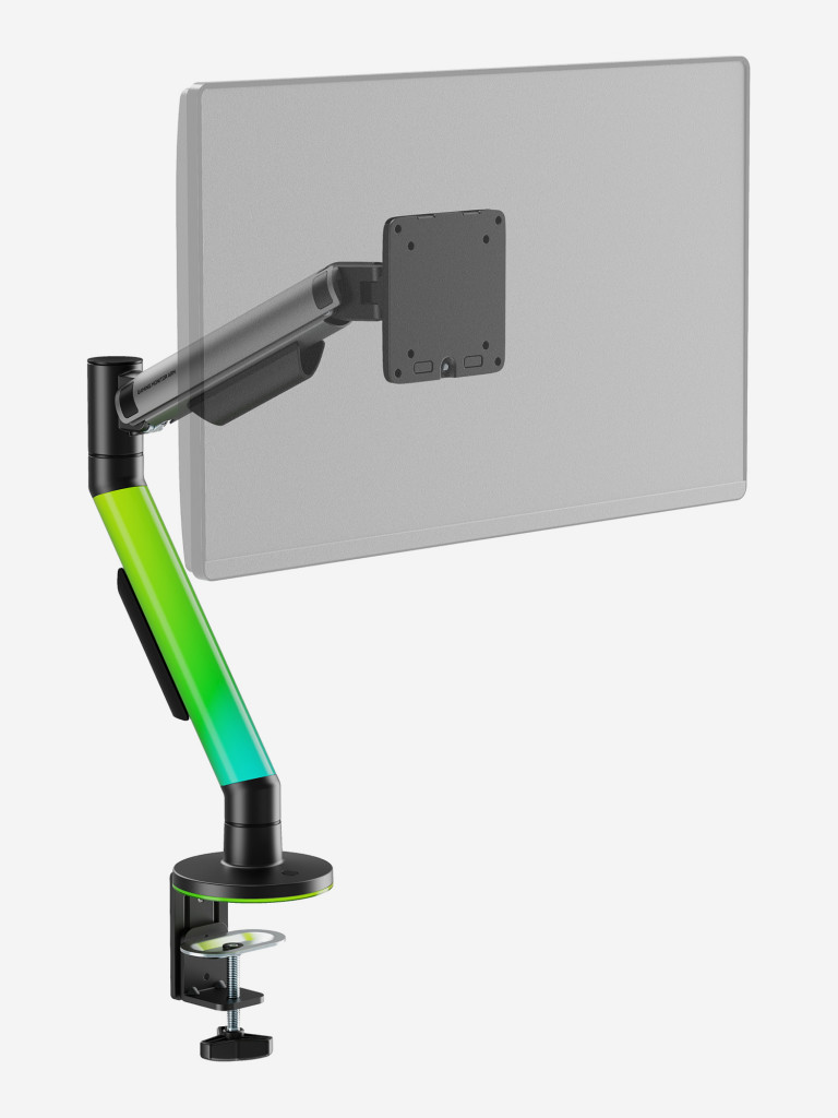 UNITEKI FMGT1126RGBGL GAMING LINE кронштейн для монитора со струбциной, газлифт, RGB Windows 11, 17-40", вертикальная регулировка, нагрузка 2-12 кг