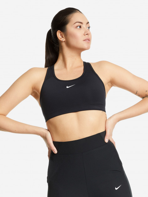 Спортивный топ бра Nike Dri-FIT Swoosh черный цвет — купить за 3219 руб. со  скидкой 30 %, отзывы в интернет-магазине Спортмастер
