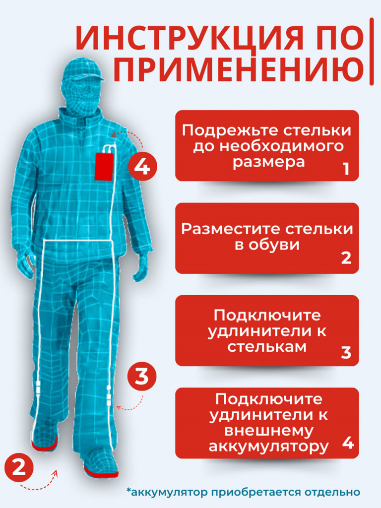 USB стельки с обогревом всей стопы Сибиряк-Магнум