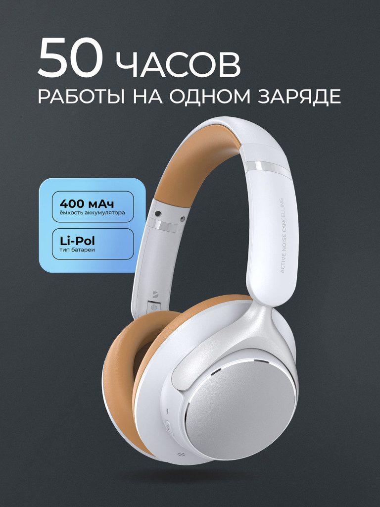 Беспроводные накладные наушники Stereo Core ANC, шумоподавление, bluetooth 6.0, 400 мАч