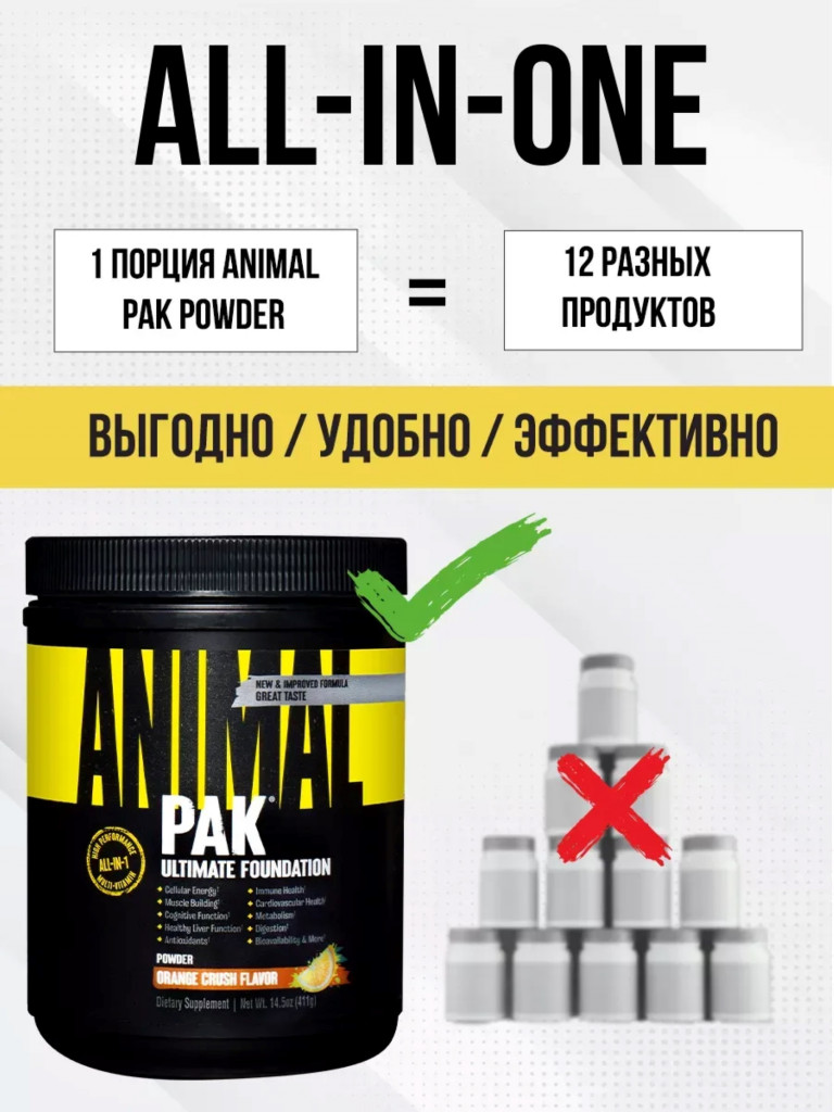 Комплекс витаминов Animal Pak, 30 порций, 411 г, апельсин