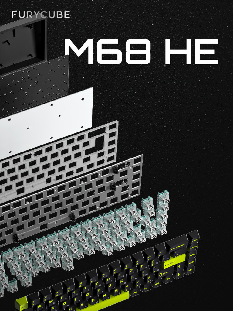 Игровая магнитная клавиатура Furycube M68 HE (черный/салатовый)