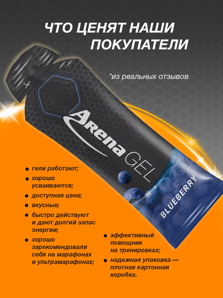 Энергетический гель Arena, 8 штук, черника
