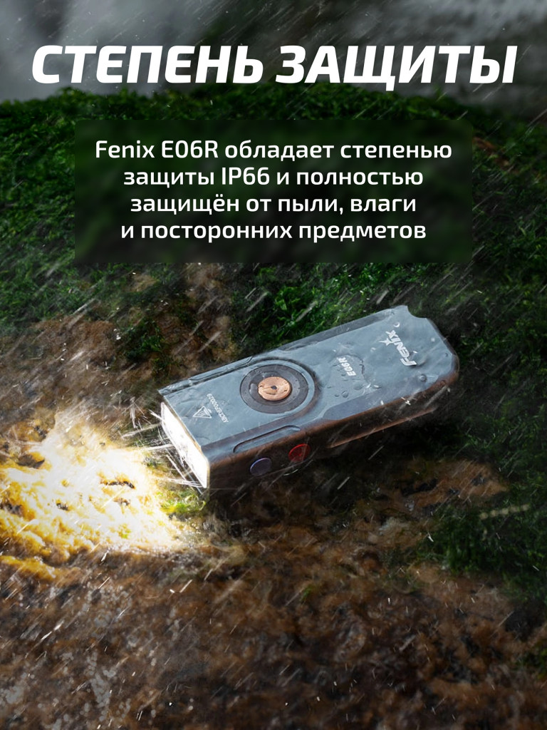 Фонарь-брелок Fenix E06R серый