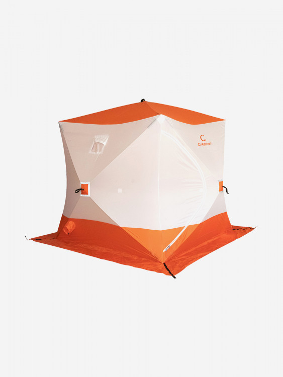 Палатка зимняя куб Следопыт 2,1 х2,1 м, Oxford 210D PU 1000, S по полу 4,4 кв.м, цвет оранжевый, белый.