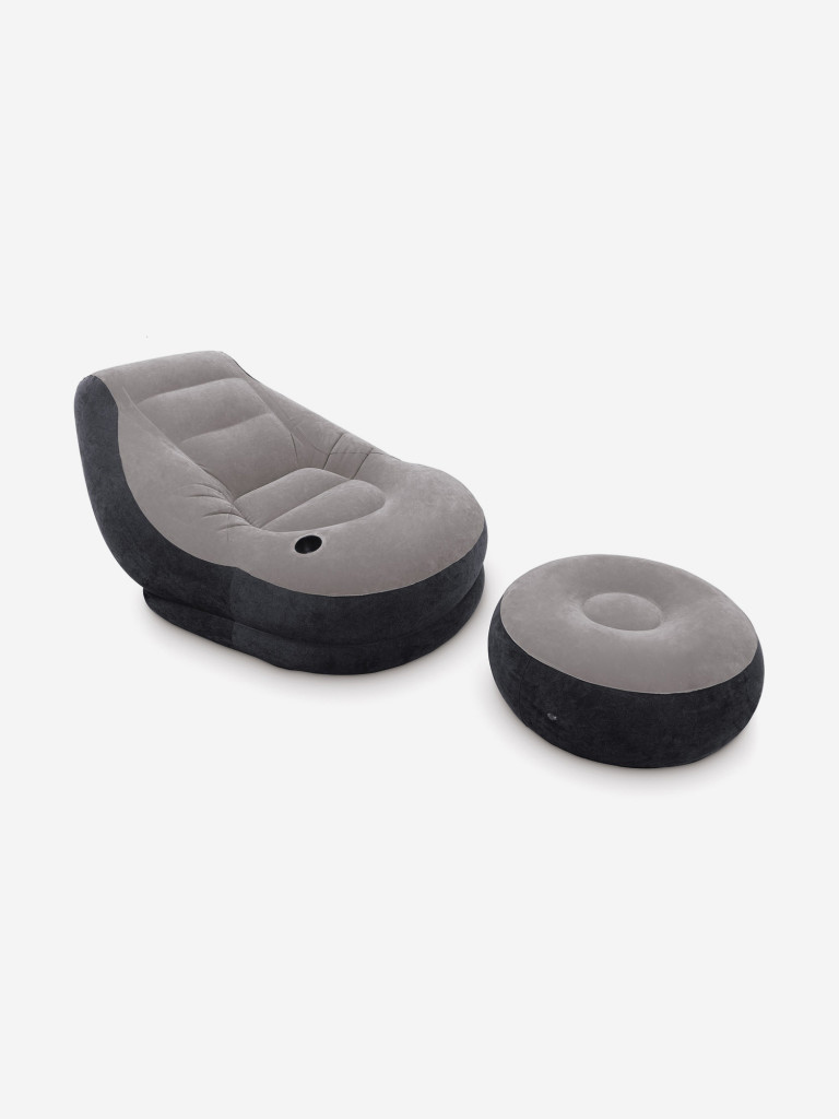 Кресло надувное Intex 68564 Ultra Lounge с пуфиком, с подстаканником, 102х137х79 см, флок