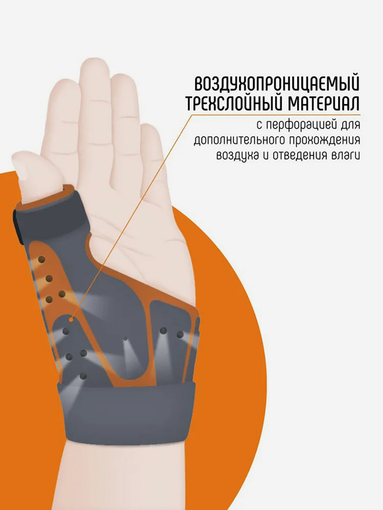 Ортез лучезапястный на большой палец руки ORLIMAN, бандаж на запястье, фиксатор пястно-фаланговый Испания, фиксатор при тендините, артрите, после травмы M770 р.1