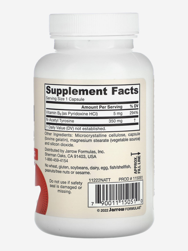 БАД, Ацетил Тирозин с витамином В6, Jarrow Formulas N-Acetyl Tyrosine 350 mg 120 caps