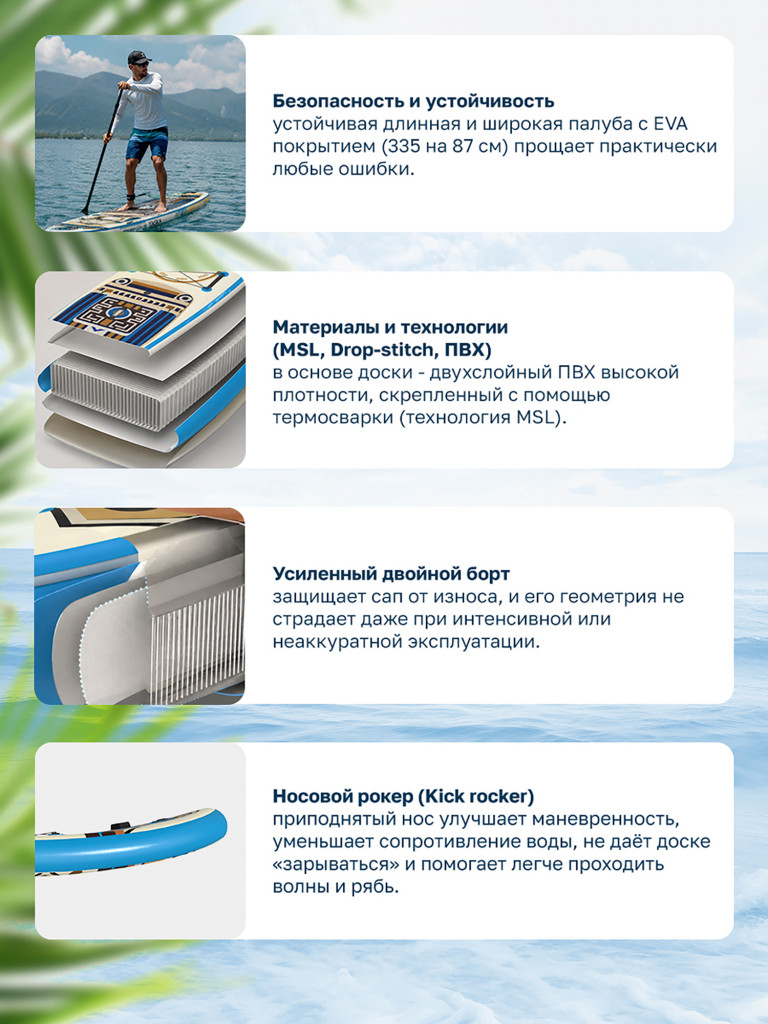 Сапборд надувной YASKA TOTEM 335x88x15 см (этнический голубой)