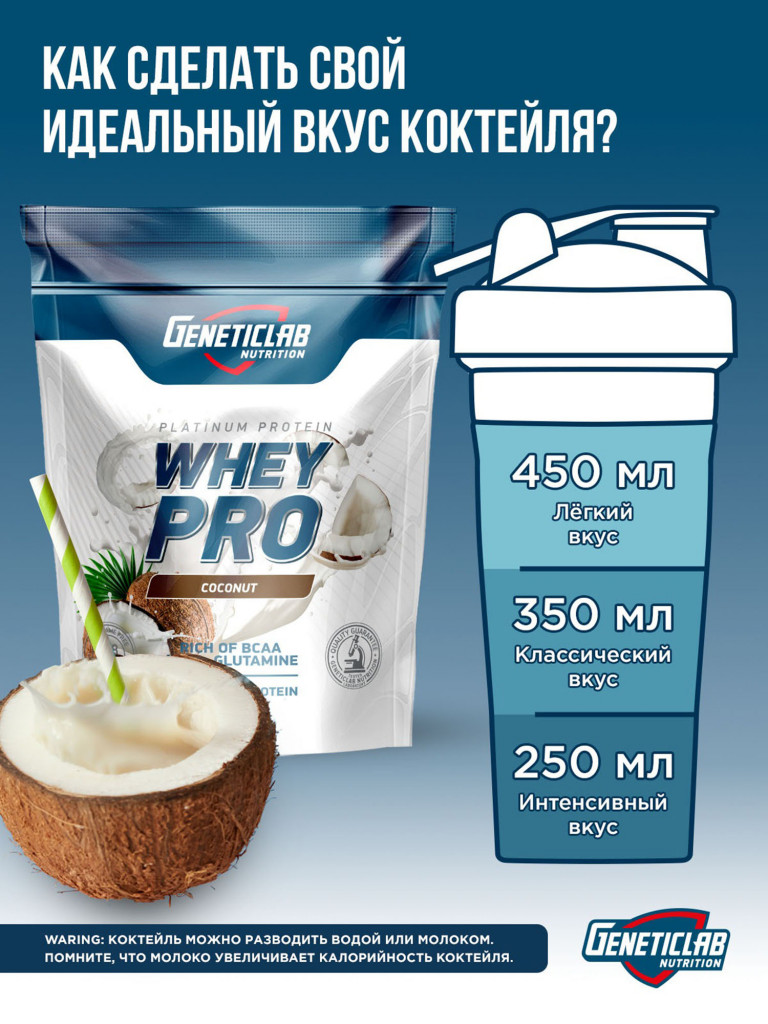 Протеин WHEY PRO 1000 g Кокос Geneticlab Nutrition