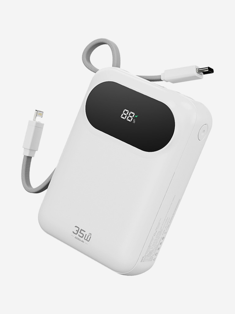 Внешний аккумулятор карманный ROCK Y11 Mini Series Power Bank with Cable 20000mAh 35w белый