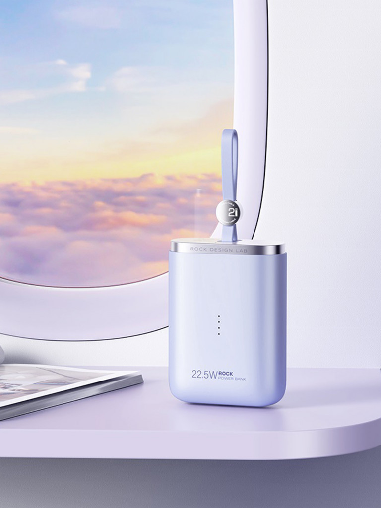 Внешний аккумулятор с быстрой зарядкой и встроенным кабелем 2 в 1 USB-C + LightningRock PowerSack Fast Charging with Cable фиолетовый