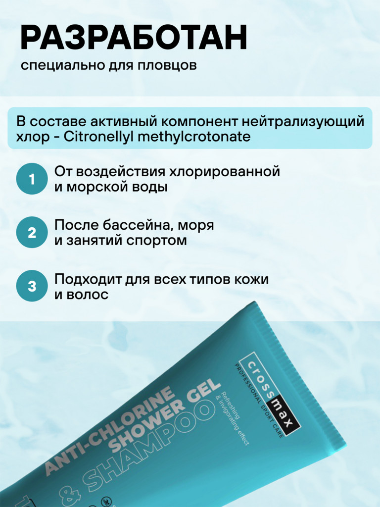 Шампунь гель для душа "антихлор" после плавания в бассейне CROSSMAX для пловцов