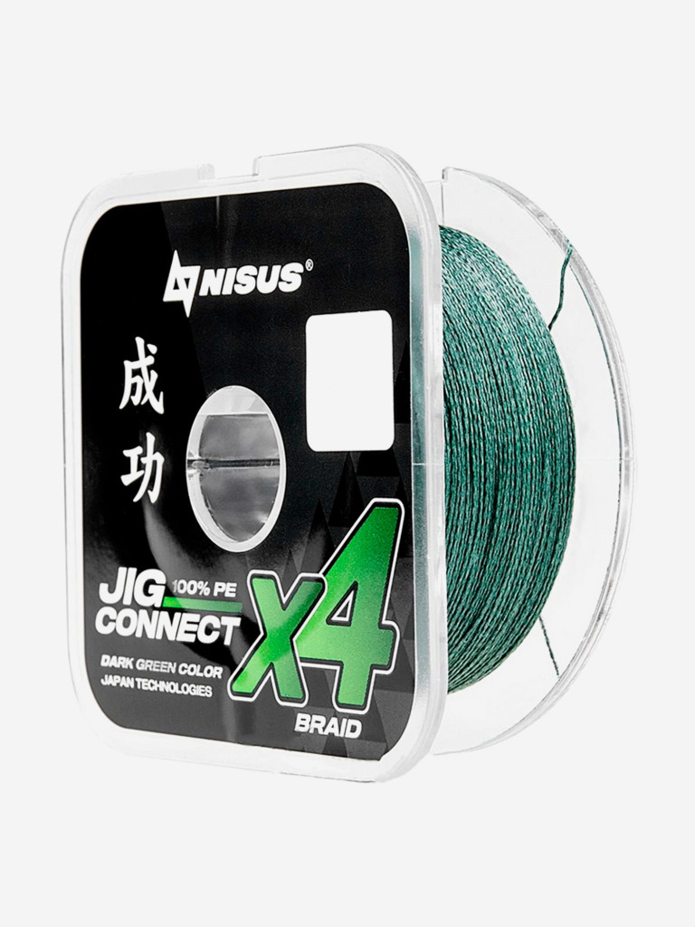 Шнур плетеный для рыбалки NISUS JIG CONNECT X4 PE, 100м, 0,25мм, 14,8кг, темно-зеленый