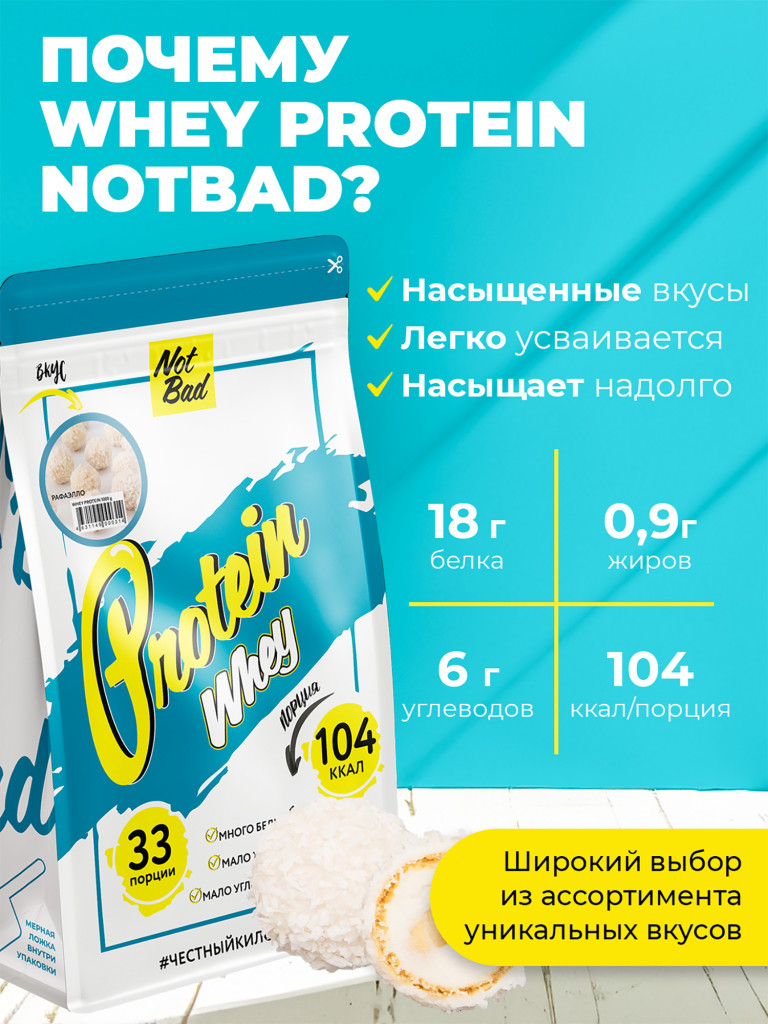 Протеин сывороточный, NotBad Whey Protein, 1000 г, Рафаэлло