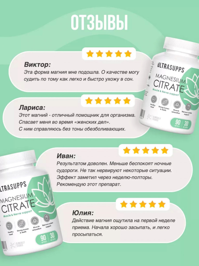Магний цитрат UltraSupps, 90 капсул