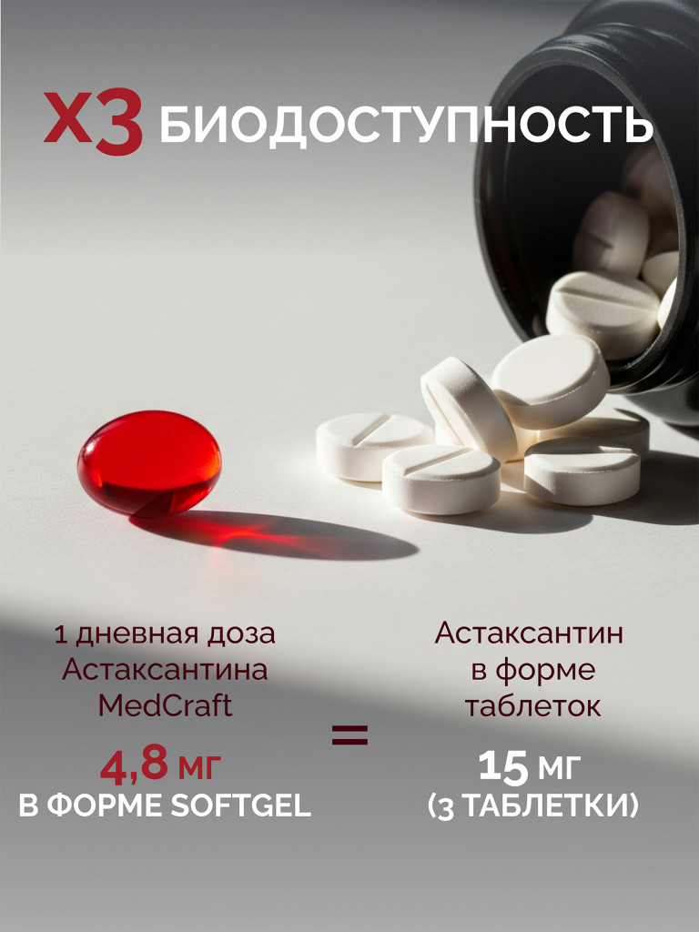 Астаксантин натуральный в капсулах MedCraft, 30 капс.