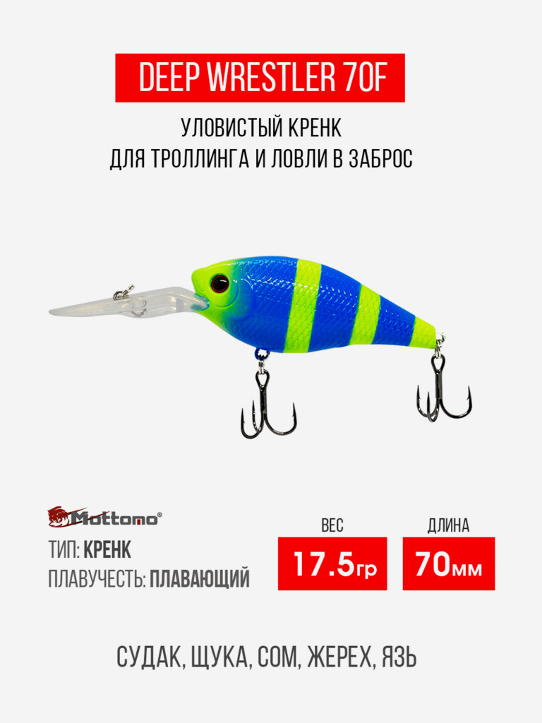 Воблер Mottomo Deep Wrestler 70F 17,5g Blue Chartreuse