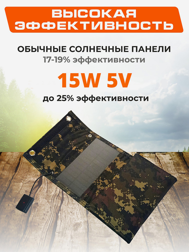 Портативная солнечная батарея для зарядки телефона 15W 5v