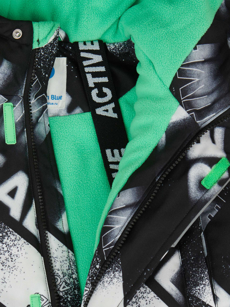 Пальто зимнее непромокаемое с капюшоном и вшитыми бретелями мультицвет для мальчика Button Blue