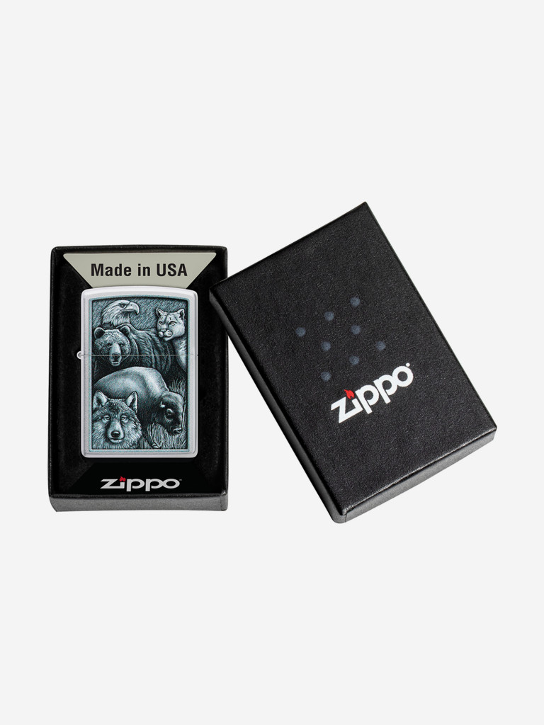 Зажигалка бензиновая ветроустойчивая Zippo Animal Kingdom Design Satin Chrome