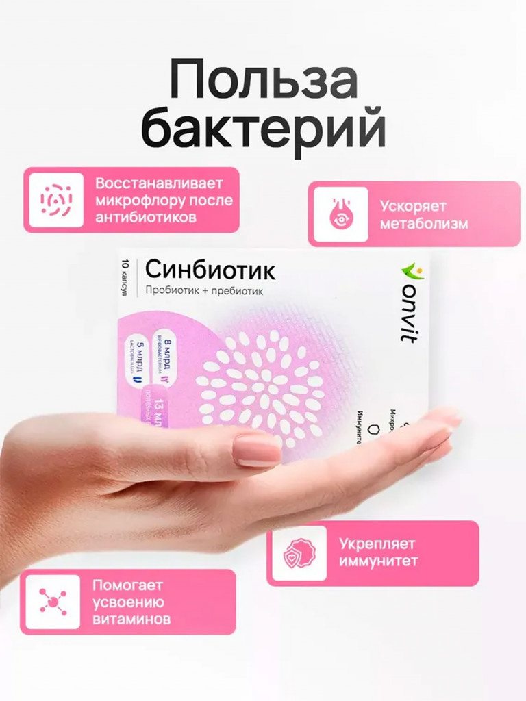 Синбиотик (Пробиотик + пребиотик) ONVIT, 10 капсул