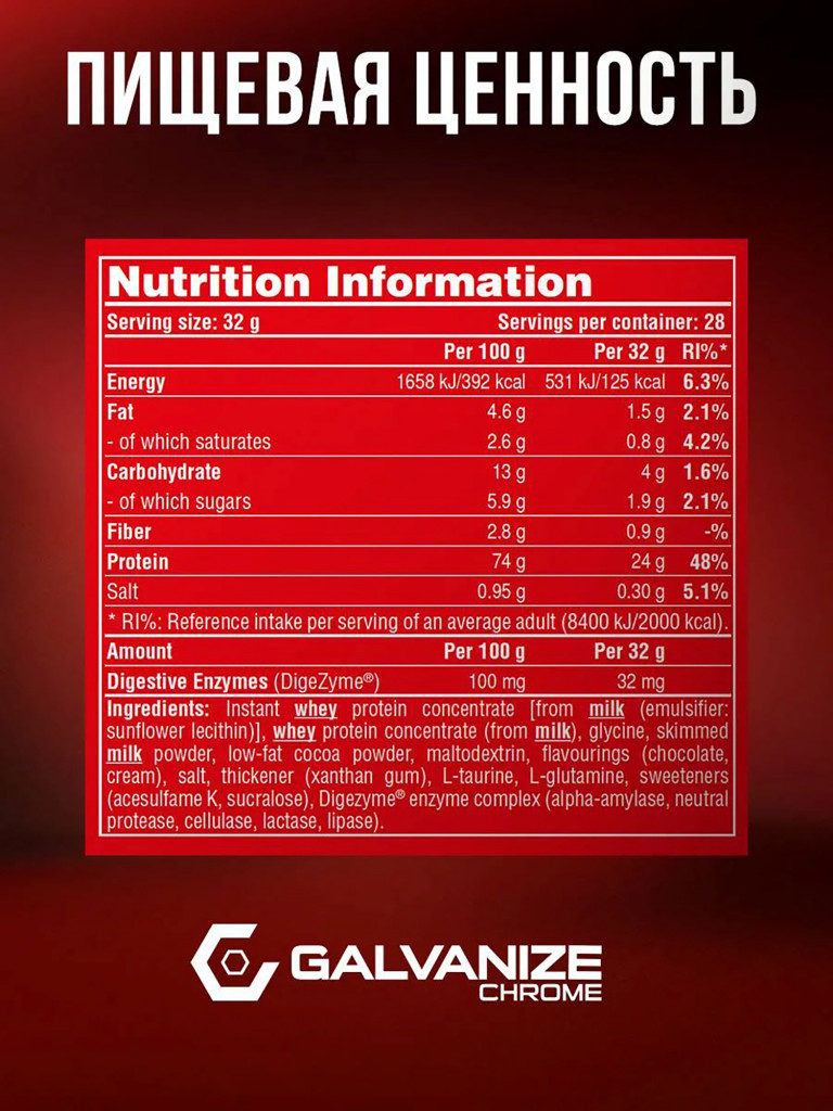 Протеин Galvanize Nutrition Whey C100, 900 г, шоколад