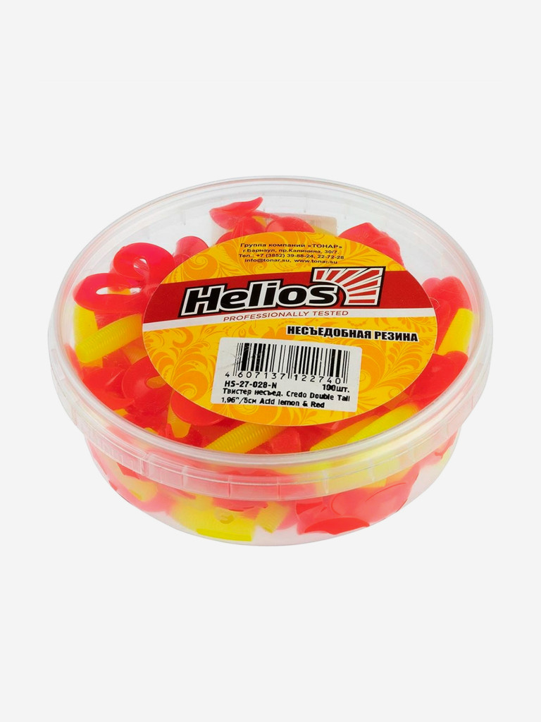 Мягкая приманка Helios Credo Double Tail, 3,54'' / 9 см, Acid lemon & Red, 100 шт (HS-28-029-N)