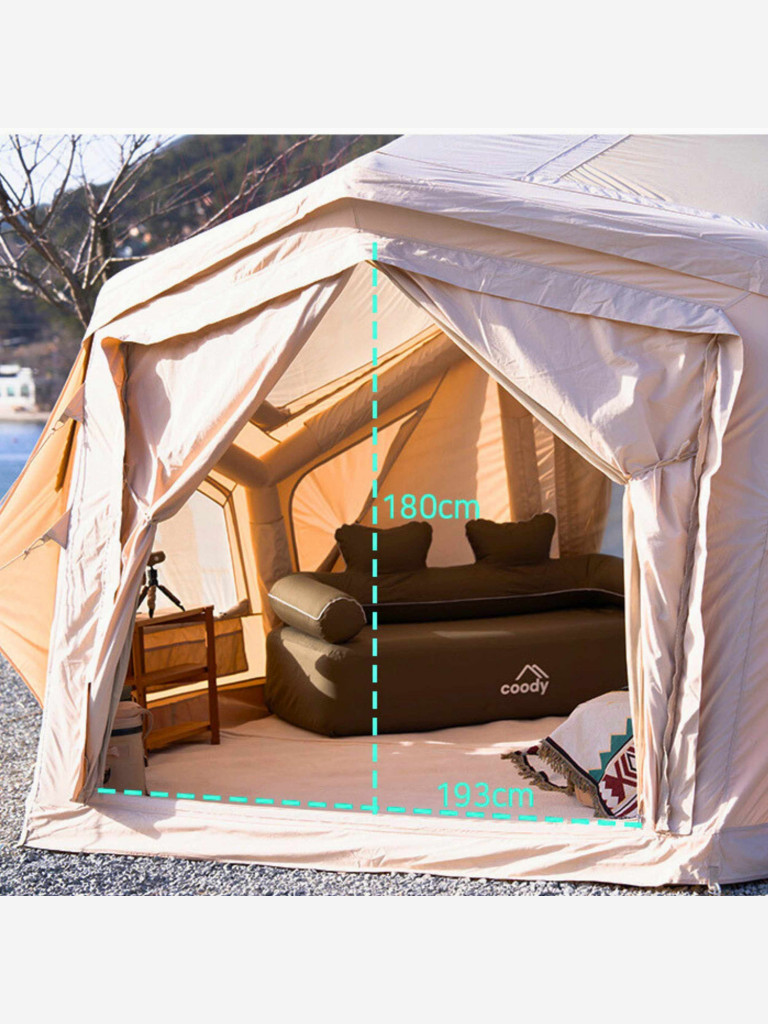 Надувная палатка Coody BESTONA Beige, 380×380×275 см, 2–4 человека, 2 входа, 2 навеса