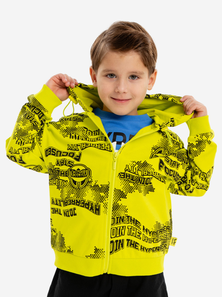 Худи оверсайз с принтом на молнии салатовое для мальчика Button Blue