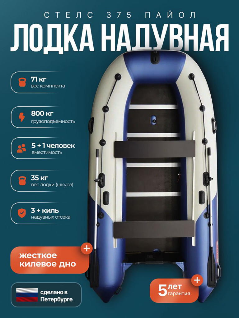 Лодка Хантер Стелс 375 - белый/синий - Лодка ПВХ надувная, Hunterboat STELS