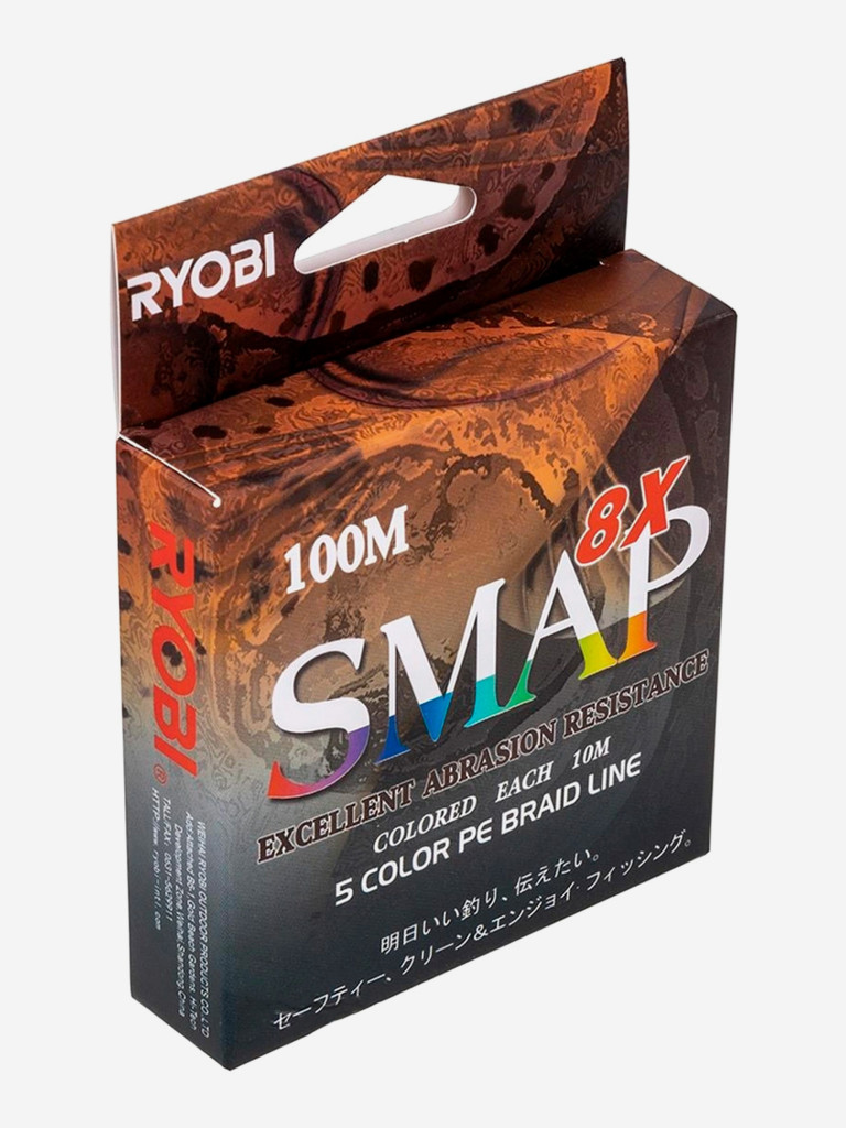Шнур плетеный для рыбалки Ryobi SMAP PE8X, 100м, 0,37мм, 27кг, мультиколор
