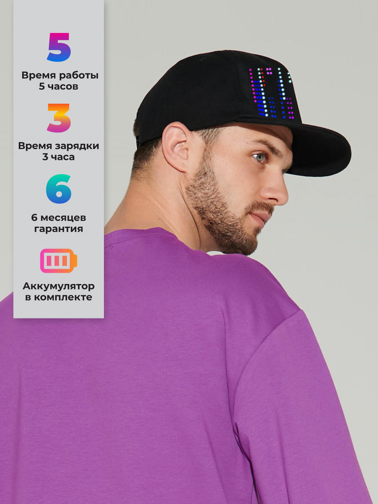Умная бейсболка CYBERPIX Cyber Cap с LED экраном, кепка управляемая с телефона