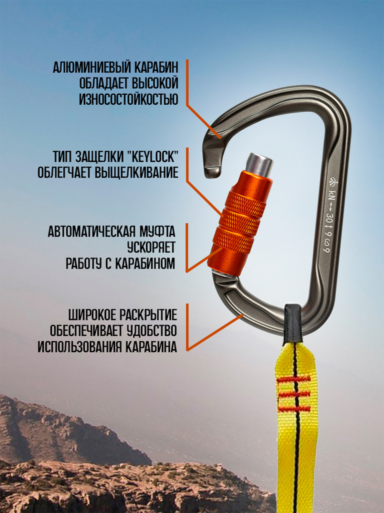 Карабин "GRAY" трапеция автомат (Keylock)