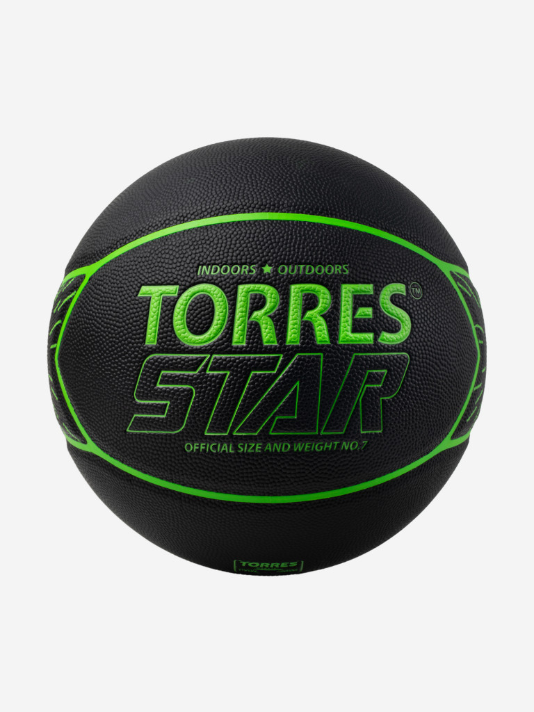 Мяч баскетбольный TORRES Star, B323127, р.7, 7 панел.,ПУ-композит, нейлон. корд, бут.кам., черно-зел