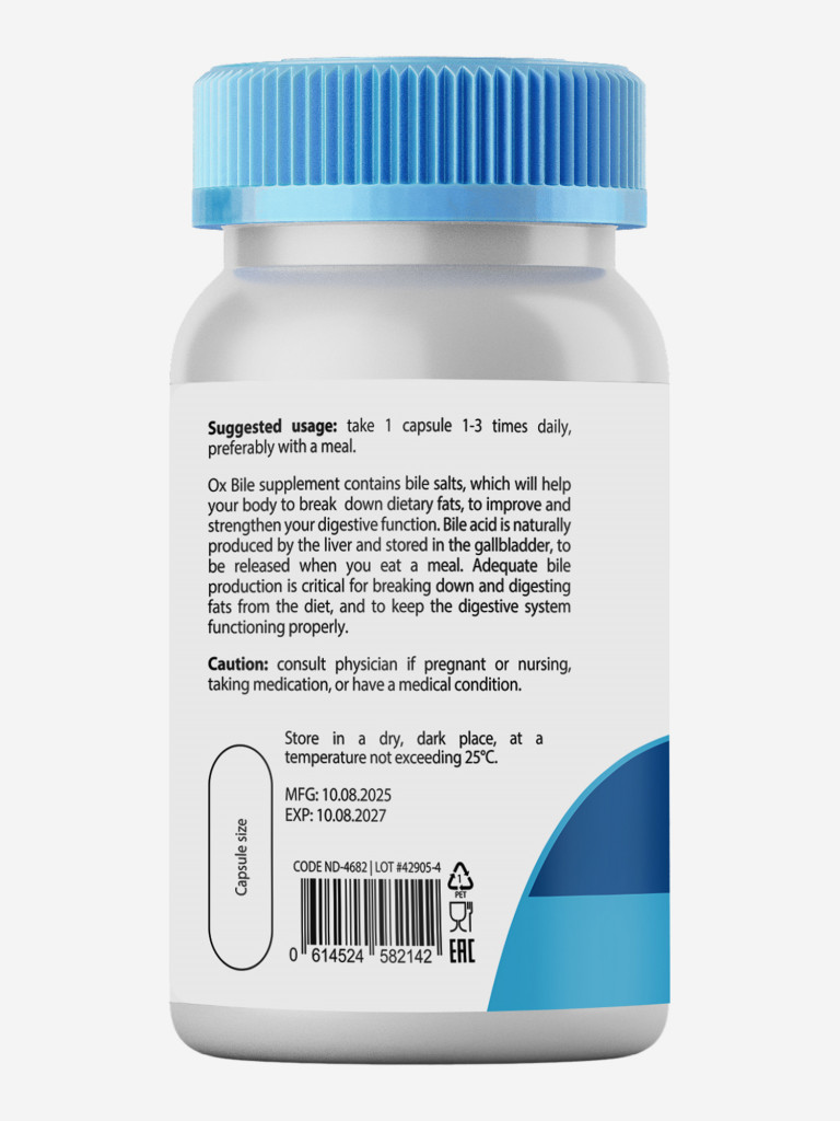 Ox Bile Бычья желчь Matwave, 500 мг, 60 капсул