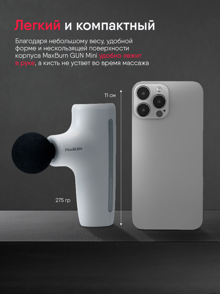 Перкуссионный массажер пистолет для тела Ergonova MaxBurn GUN mini электрический антицеллюлитный лимфодренажный