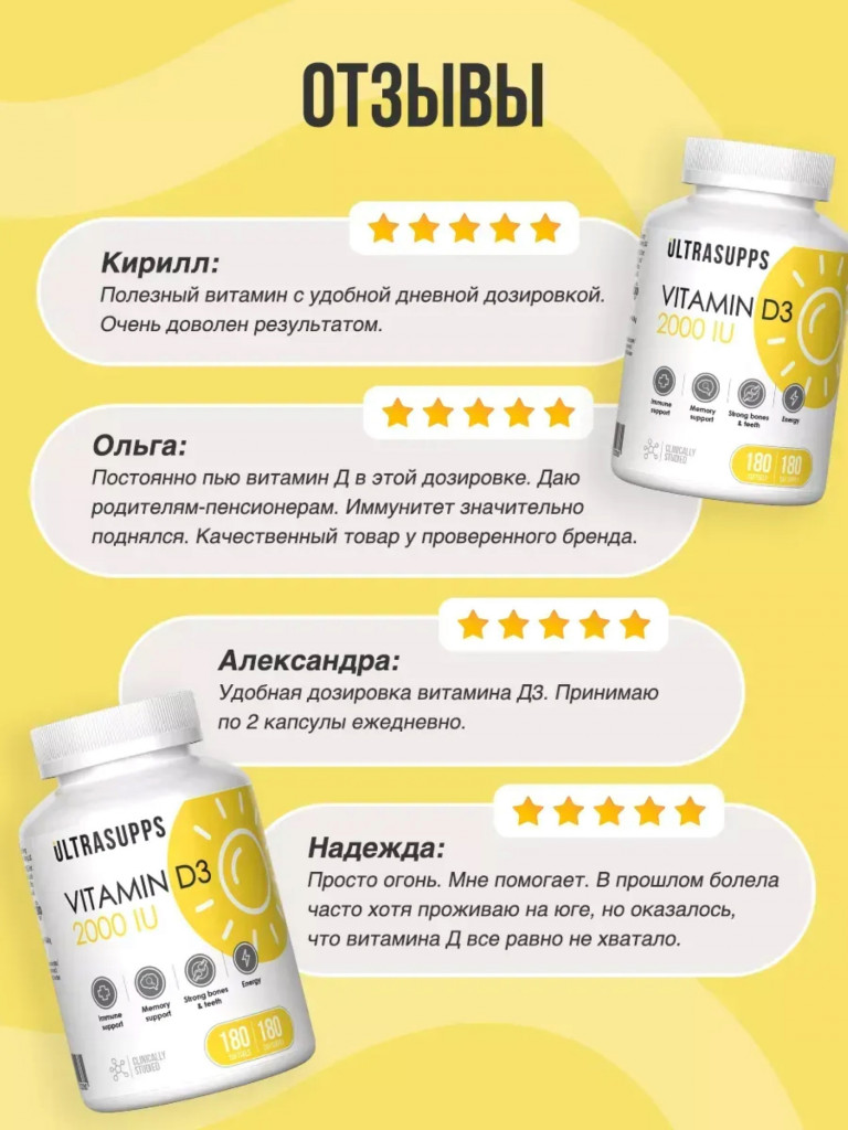 Витамин д3 2000 МЕ UltraSupps, 60 капсул