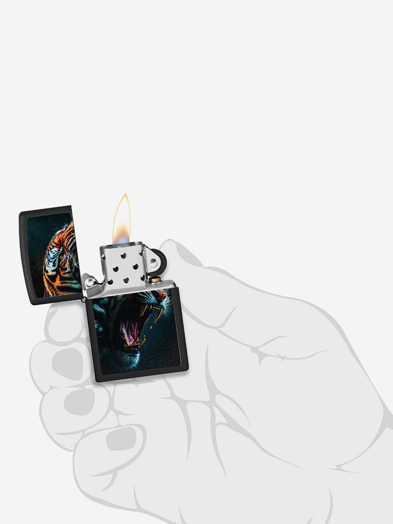 Зажигалка бензиновая ветроустойчивая Zippo Tiger Roar Design Black Matte