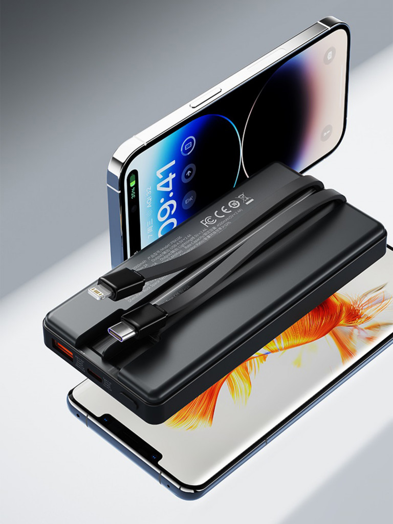 Внешний аккумулятор ROCK P96 12W Travel Series Power Bank With Cable 10000mAh темно серый
