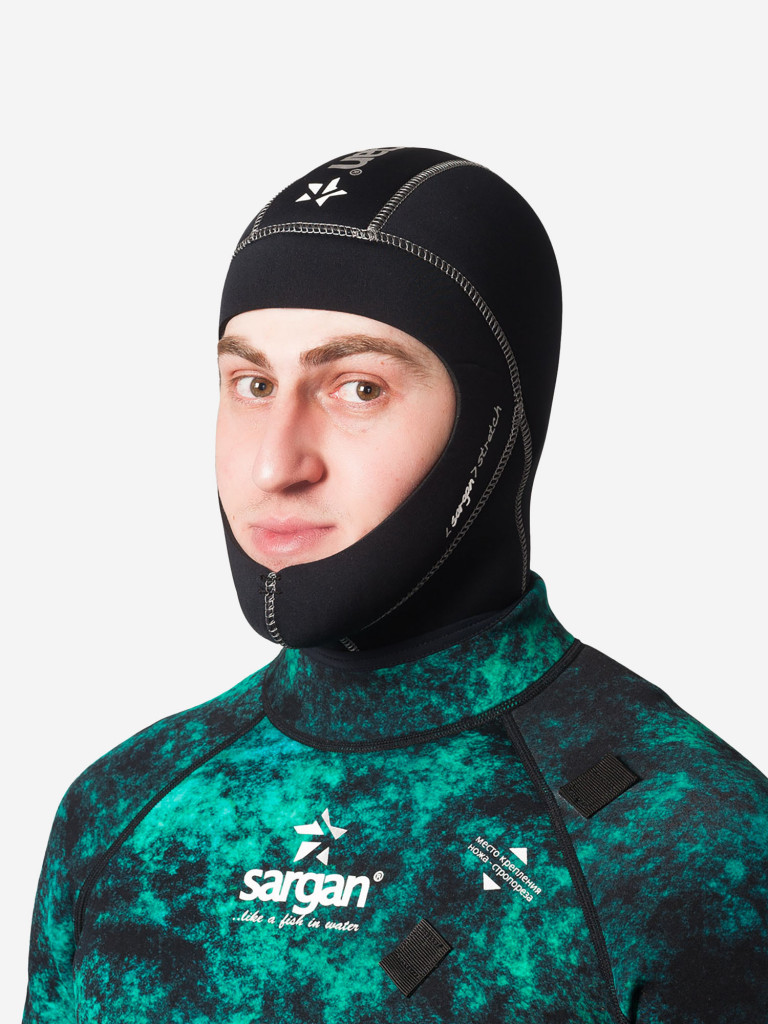 Шлем из неопрена для дайвинга подводной охоты и водного спорта SARGAN Башлык 2.0 неопрен 5мм размер
