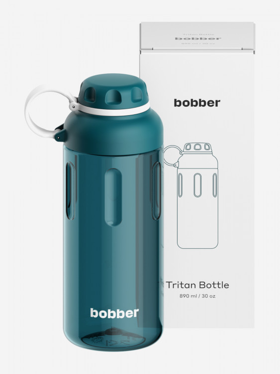 Бутылка тритановая BOBBER Tritan Bottle для холодных напитков, с ситечком, 890 мл, темно-бирюзовая