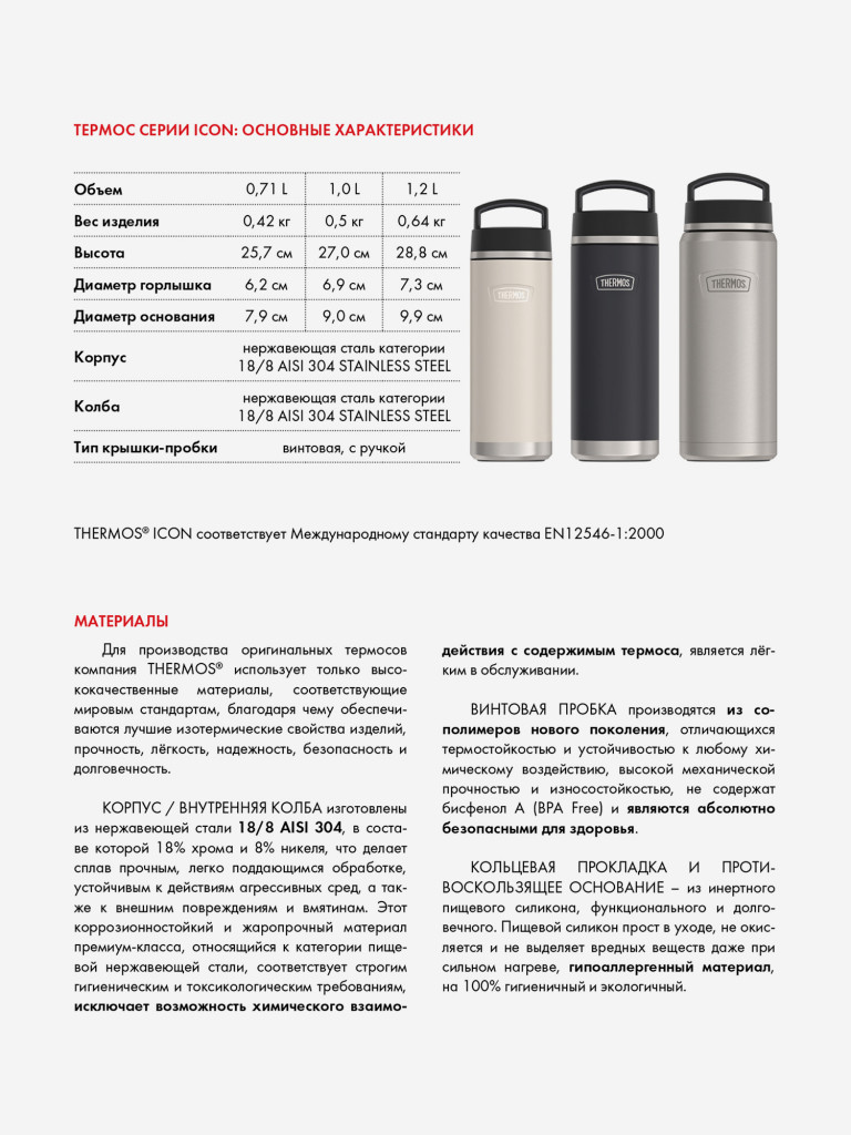 Термобутылка для чая 710 мл THERMOS ICON-200 стальной цвет