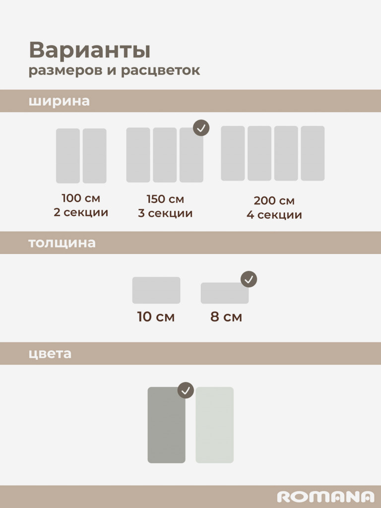 ROMANA Мягкий щит 150х100х10 см 3 секции, мат детский гимнастический для шведской стенки