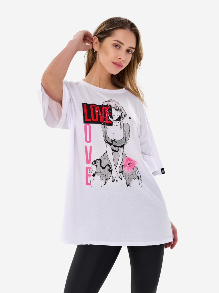Футболка женская Bona Fashion OVERSIZE T-shirt Anime "White"