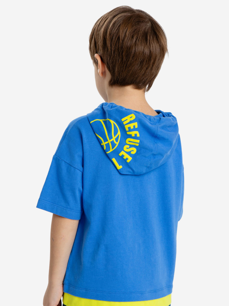 Футболка с капюшоном с принтом синяя для мальчика Button Blue