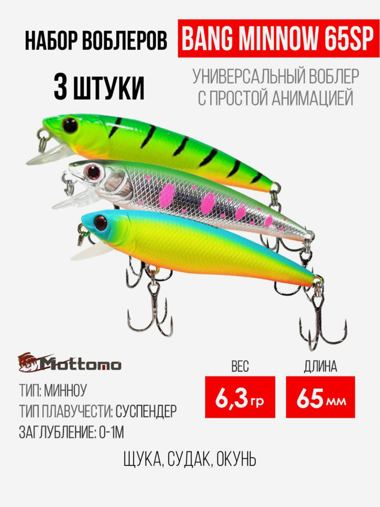 Набор воблеров для рыбалки Bang Minnow 65SP 6,3g на щуку