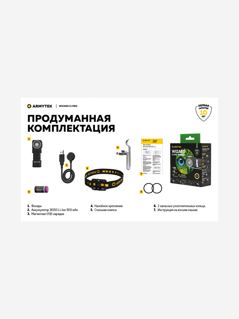 Фонарь налобный Armytek Wizard C1 Pro Magnet Usb, теплый свет