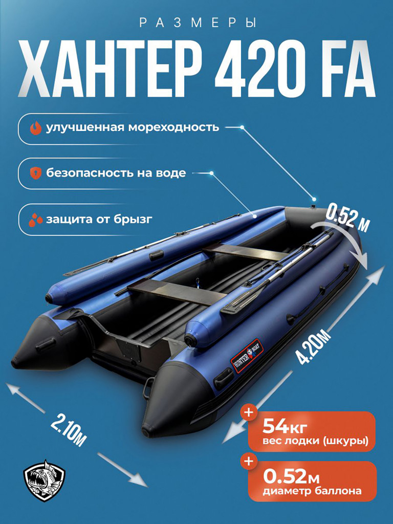 Лодка пвх под мотор Хантер 420 FA сине/черный
